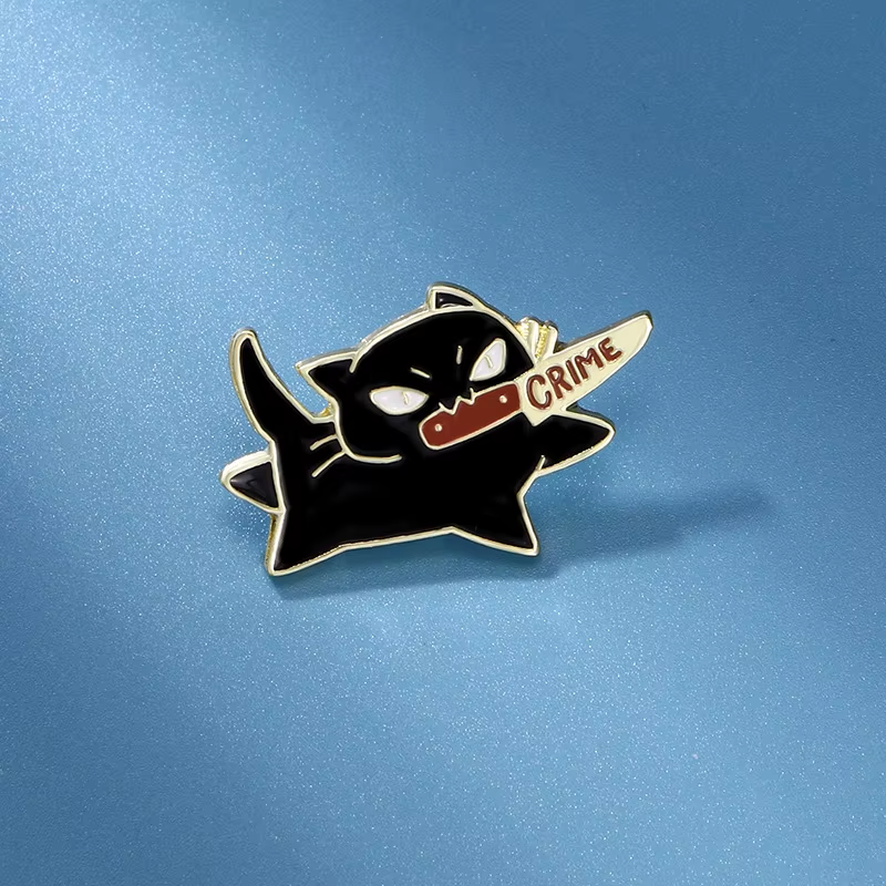 Cartoon Black Cat Enamel Pin – Image 5